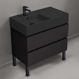 Bathroom Vanity Black Bathroom Vanity With Black Sink, Modern, Free Standing, 32